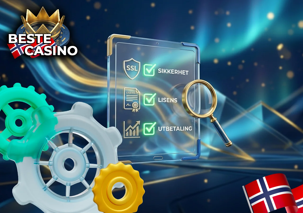 Kriterier og sikkerhetsfaktorer brukt for Ă„ rangere beste norske casino sider.